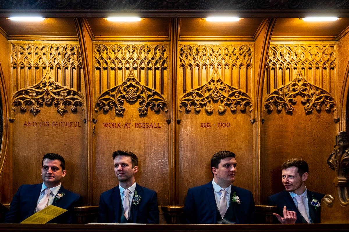 Guests during a wedding ceremony at Rossall School in Lancashire