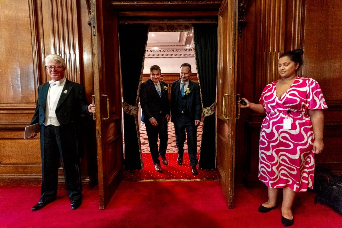 Grooms enter ceremony room at One Great George Street