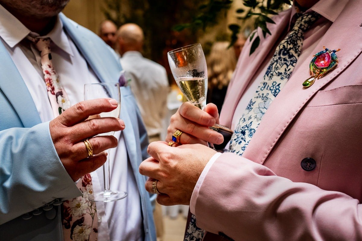 Close-up of guests' rings at One Great George Street wedding