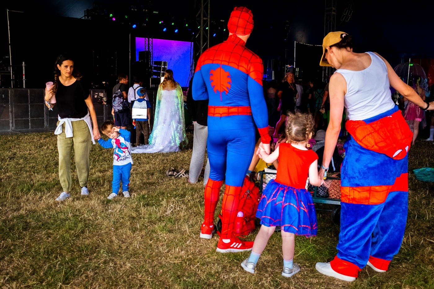 Family dressed as Spiderman at Camp Bestival