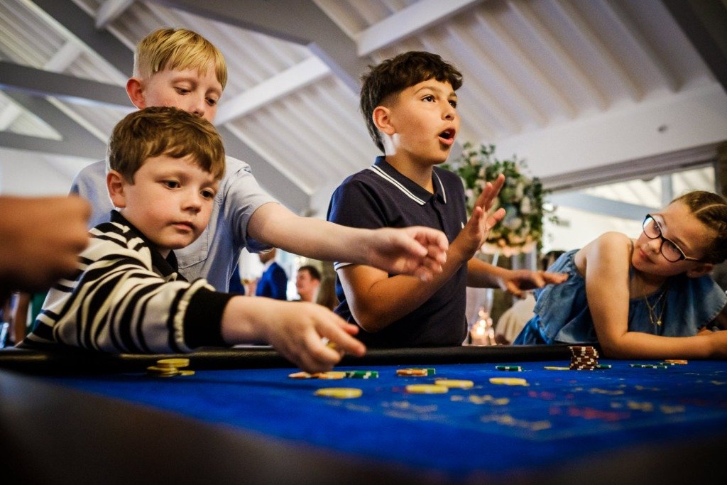 Children play at a pop-up casino during a Mytton Fold wedding